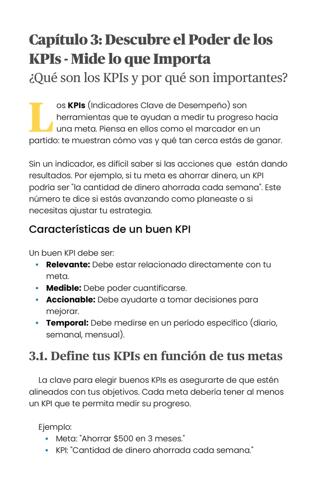 Página de ejemplo: el capítulo sobre KPIs personales